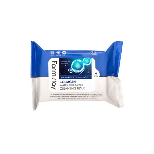 Очищающие увлажняющие салфетки с коллагеном FarmStay (Фармстей) Collagen Water Full Moist Cleansing Tissue, 30 шт, фото