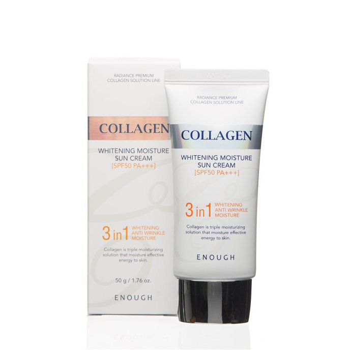 Солнцезащитный крем для лица с морским коллагеном Enough (Инаф) Collagen 3 in 1 Whitening Moisture Sun Сream SPF50 PA+++ , 50 мл, фото