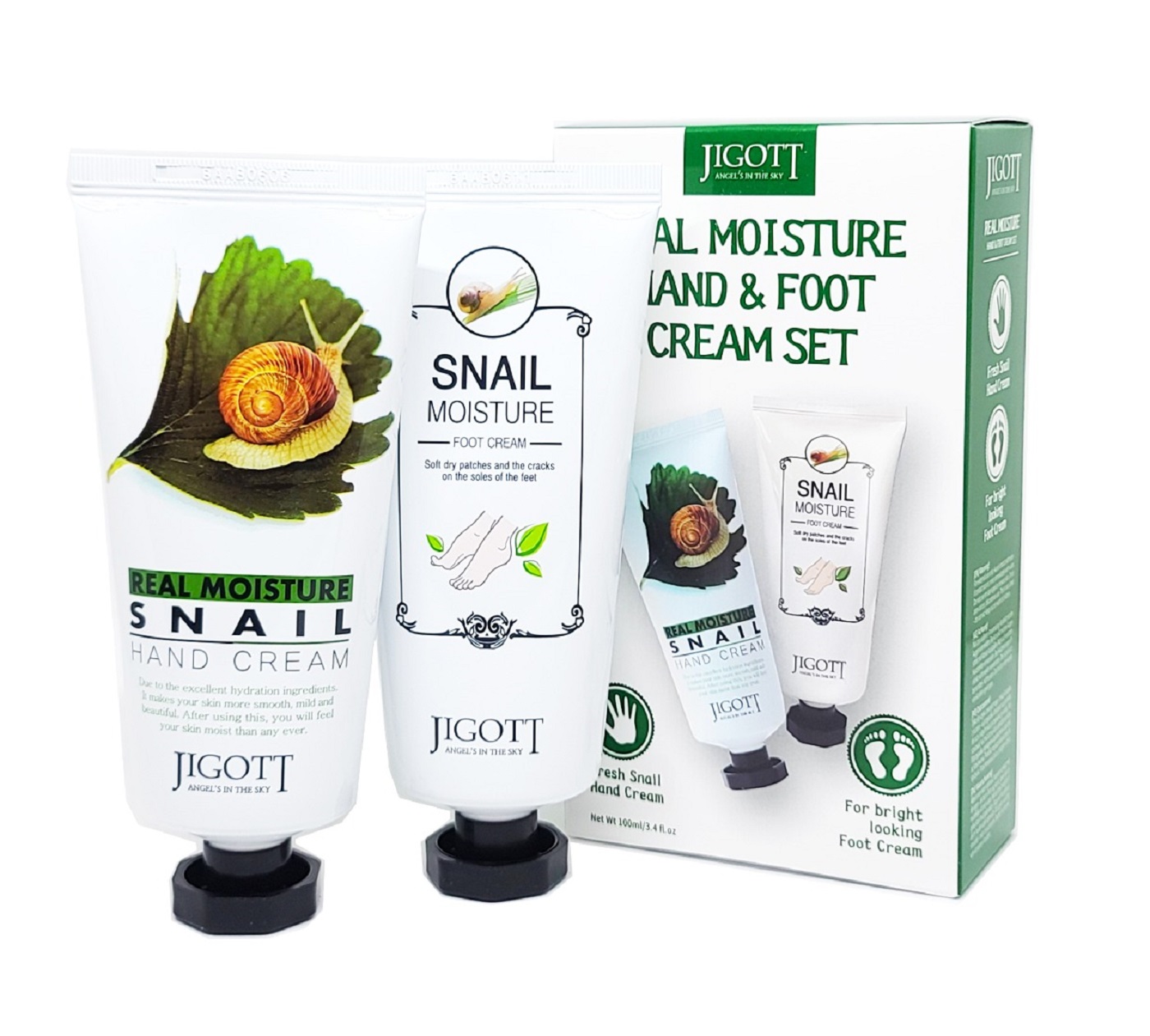 Набор кремов для рук и ног с муцином улитки Jigott (Джиготт) Real Moisture Hand&Foot Cream Set, 100 мл+100 мл, фото