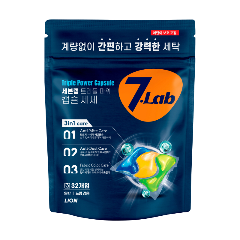 LION (Лион) Капсулы для стирки белья 7 Lab Triple Power Capsule Detergent 3 в 1 (моющее средство + кондиционер + пятновыводитель), 32 шт, фото