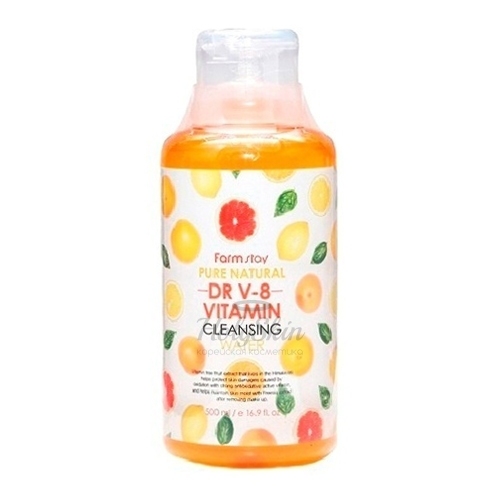 Очищающая вода с витаминами FarmStay (Фармстей) Pure Natural Dr V-8 Vitamin Cleansing Water, 500 мл, фото