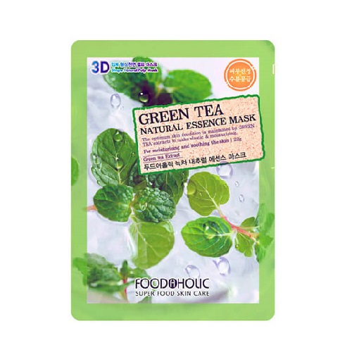 Маска для лица тканевая с экстрактом зеленого чая Foodaholic Green Tea 3D Natural Essence Mask, 23 мл, фото