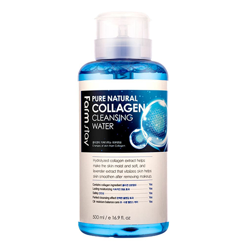 Очищающая вода с коллагеном FarmStay (Фармстей) Pure Natural Collagen Cleansing Water, 500 мл, фото
