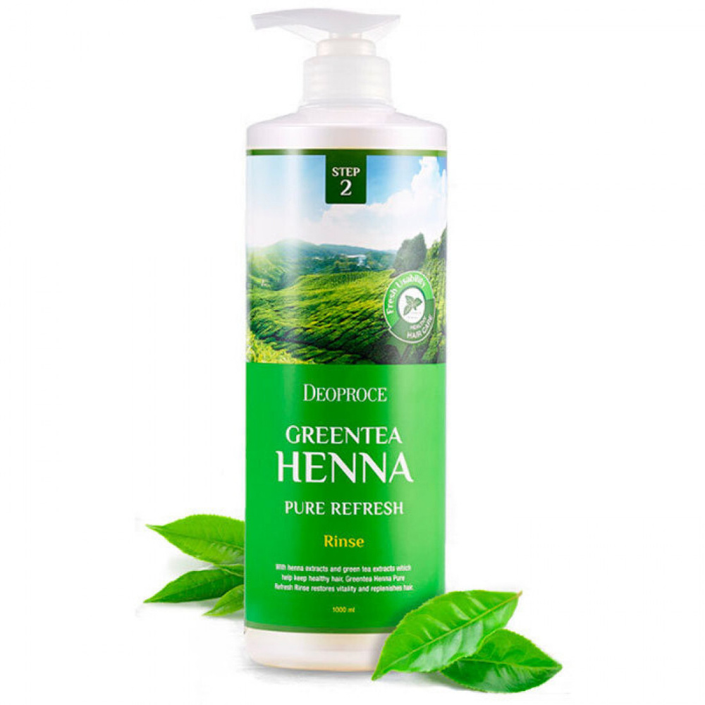 Бальзам для волос увлажняющий с зеленым чаем и хной Deoproce (Деопрос) GreenTea Henna Pure Refresh Rinse, 1000 мл, фото