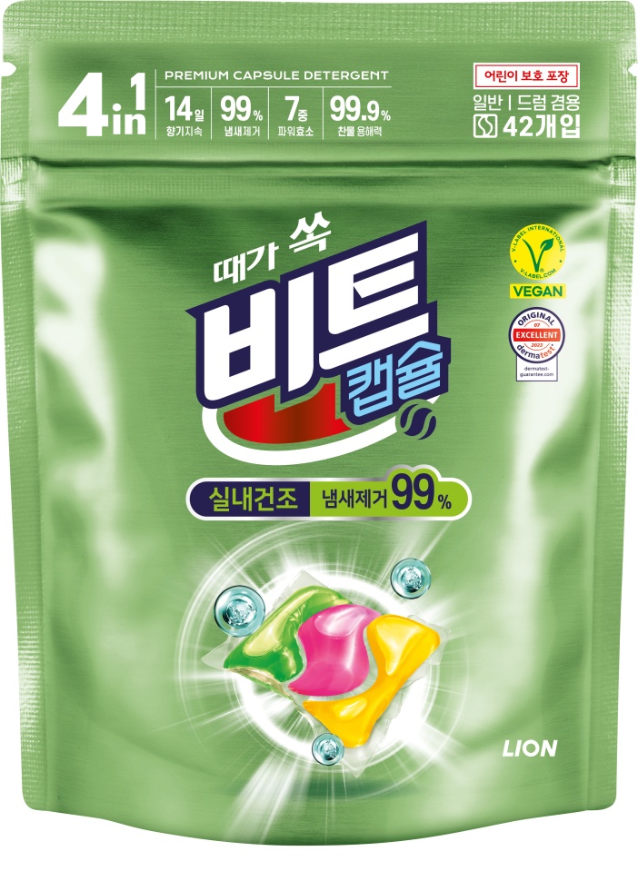 LION (Лион) Капсулы для стирки белья Beat Capsule Detergent (indoor) для сушки в помещении, 42 шт, фото