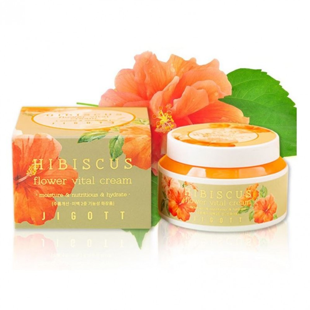 Крем увлажняющий Jigott (Джиготт) с экстрактом гибискуса Jigott Hibiscus Flower Vital Cream, 100 мл, фото