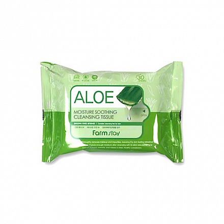 Очищающие увлажняющие салфетки с экстрактом алоэ FarmStay (Фармстей) Aloe Moisture Soothing Cleansing Tissue, 30 шт, фото