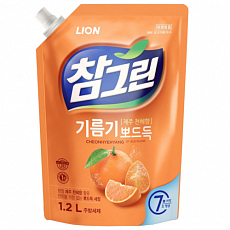 Жидкость для мытья посуды с ароматом мандарина, сменный блок LION (Лион) Chamgreen Cheonhyehyang refill (pouch), 1200 мл, фото
