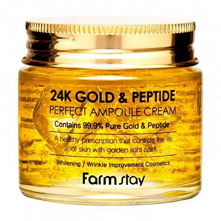 Ампульный крем для лица с золотом и пептидами Farmstay (Фармстей) 24K Gold & Peptide Perfect Ampoule Cream, 80 мл, фото