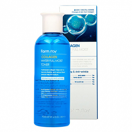 Тонер для лица с коллагеном FarmStay (Фармстей) Collagen Water Full Moist Toner, 200 мл, фото