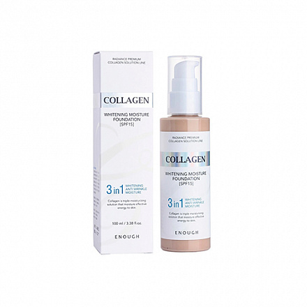 Тональный крем с коллагеном 3 в 1 для сияния кожи Enough (Инаф) Collagen 3 in1 Whitening Moisture Foundation SPF15 тон 13, 100 мл, фото