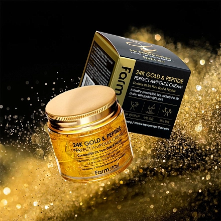 Ампульный крем для лица с золотом и пептидами Farmstay (Фармстей) 24K Gold & Peptide Perfect Ampoule Cream, 80 мл, фото