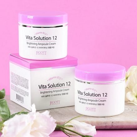 Ампульный крем для улучшения тона лица Jigott (Джиготт) Vita Solution 12 Brightening Ampoule Cream, 100 мл, фото