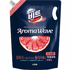 Концентрированное жидкое средство для стирки LION (Лион) Beat Aroma Wave Fruity Citrus Musk Pouch, грейпфрут, сменный блок, 2000 мл, фото