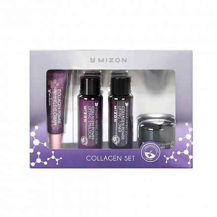 Набор уходовых средств для лица с коллагеном Mizon Collagen Miniature SET: Тонер для лица, Эмульсия для лица, Крем для кожи вокруг глаз, Крем для лица, 40 мл*2, 10 мл, 15 мл, фото