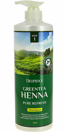 Шампунь с зелёным чаем и хной Deoproce (Деопрос) Greentea Henna Pure Refresh Shampoo, 1000 мл, фото