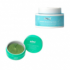 Набор: Крем для лица увлажняющий Kims (Кимс) Marine Moisturizing Cream, 50 мл и Маска (патчи) вокруг глаз гидрогелевая с водорослями Kims (Кимс) Marine Green Seaweed Hydro-Gel Eye Patch, 60 шт., фото