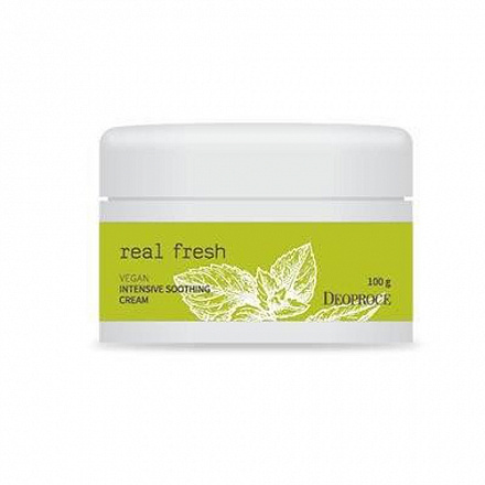 Интенсивный успокаивающий крем для лица Deoproce (Деопрос) Real Fresh Vegan Intensive Soothing Cream, 100г, фото