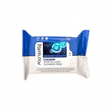 Очищающие увлажняющие салфетки с коллагеном FarmStay (Фармстей) Collagen Water Full Moist Cleansing Tissue, 30 шт, фото