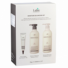 Lador Подарочный набор Шампунь + Кондиционер + Пилинг для кожи головы Moisture Balancing Shampoo + Conditioner + Scalp Scaling Spa Ampoule, 2 х 530 мл, 1 х 15 мл, фото