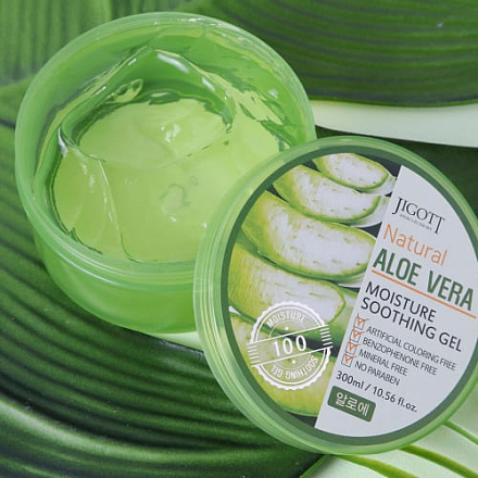 Jigott (Джиготт) Увлажняющий успокаивающий гель для тела с алоэ вера Natural Aloe Vera Moisture Soothing Gel, 300 мл, фото