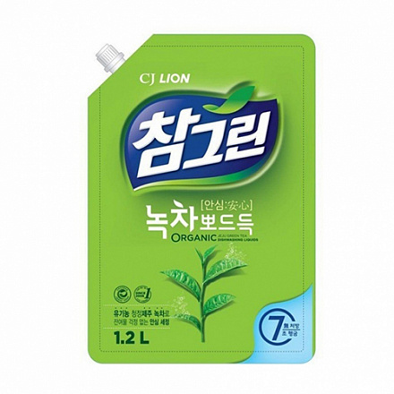 Жидкость для мытья посуды с ароматом зеленого чая LION (Лион) Chamgreen spout refill, 1200гр, фото